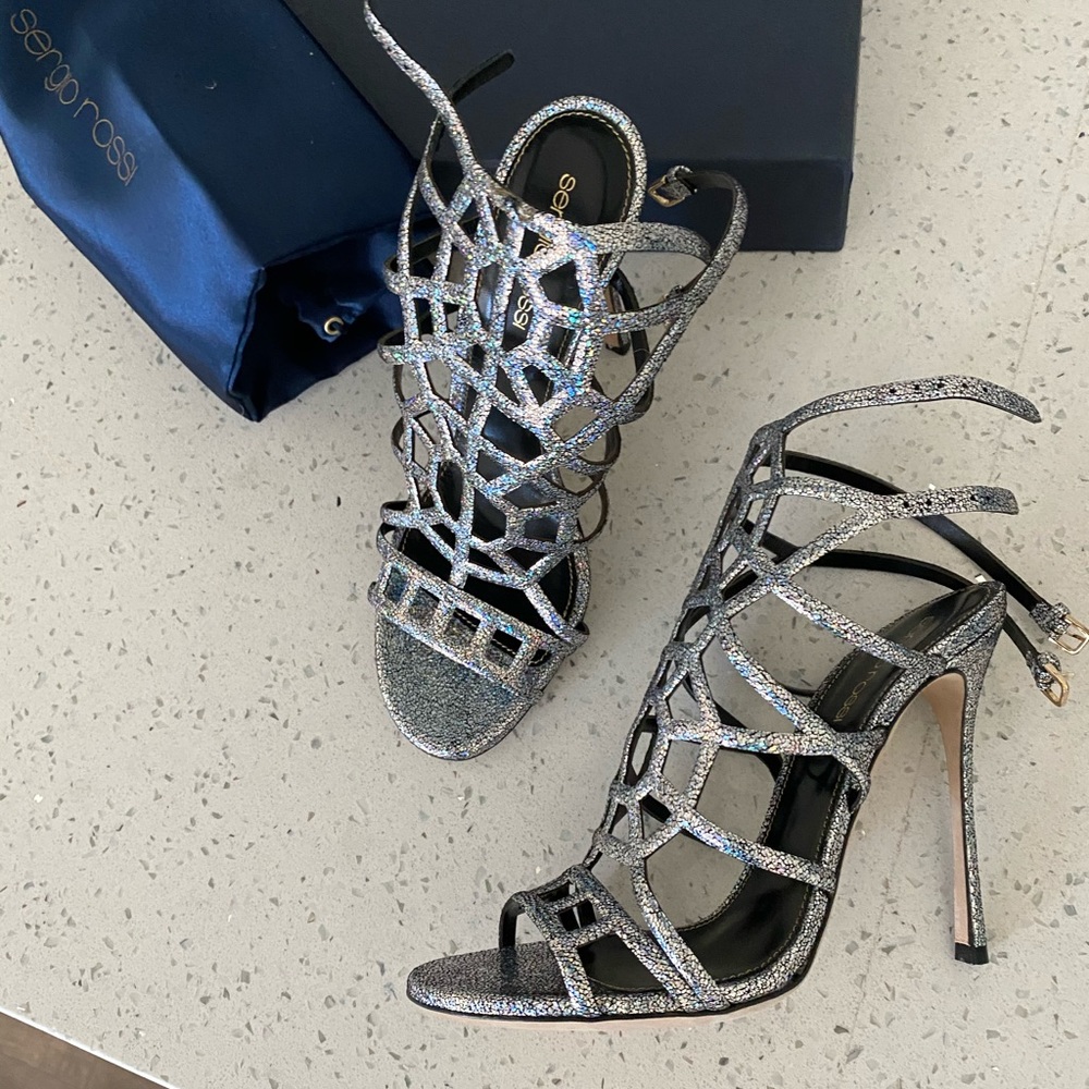 New Sergio Rossi silver puzzle sandals - Picture 5 of 15
